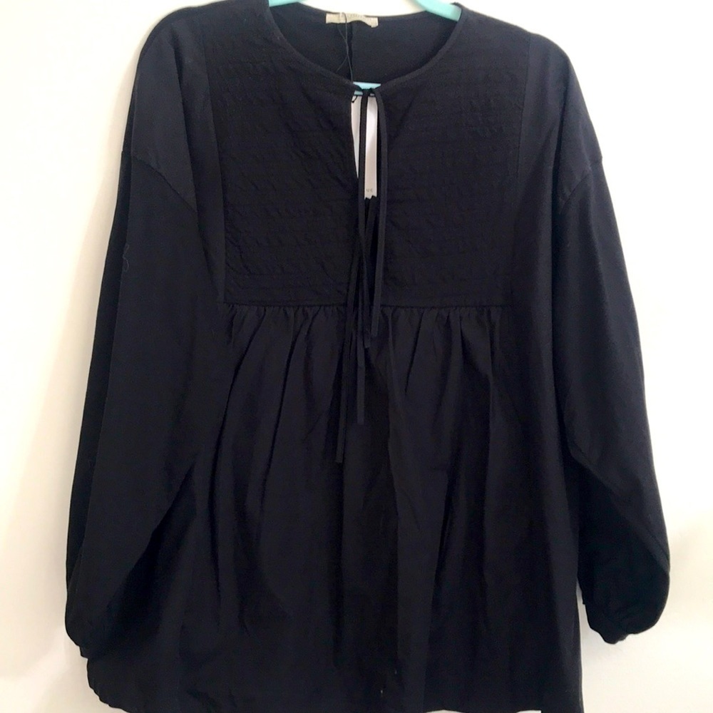 Zara Trafaluc Tunic BoHo hobo Peasant size S Black long sleeve NWT